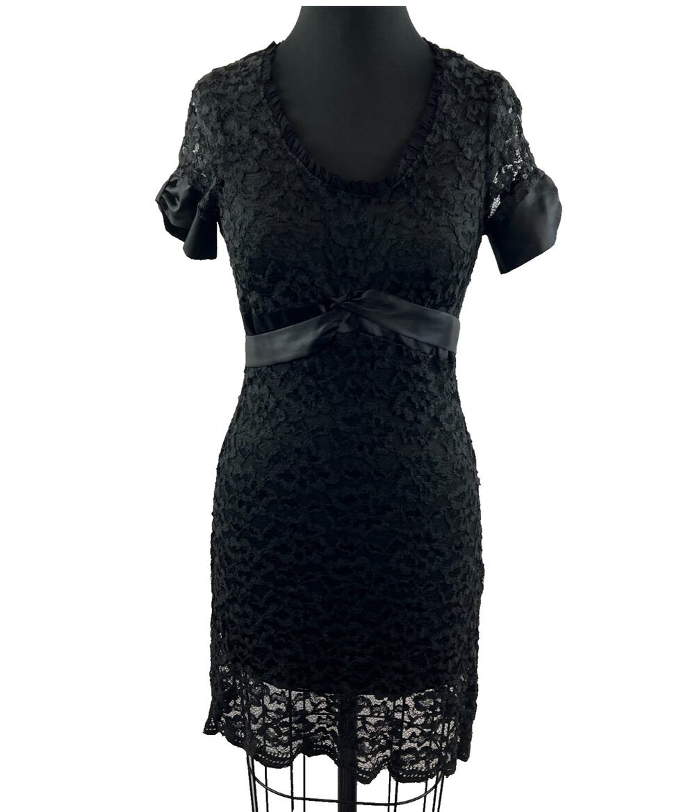Anthropologie LUX Little Black Lace Mini Cover Tie Staple Dress Size M Medium